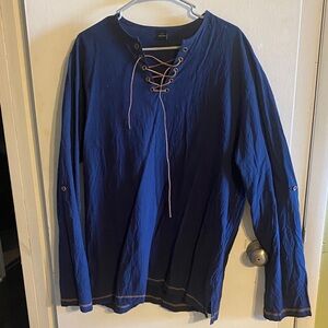 Blue Lace-Up Long Sleeve Shirt